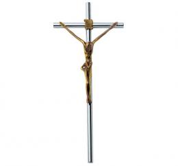 STAINLESS STEEL ROUND TUBE CROSS  WITH BRONZE CHRIST
